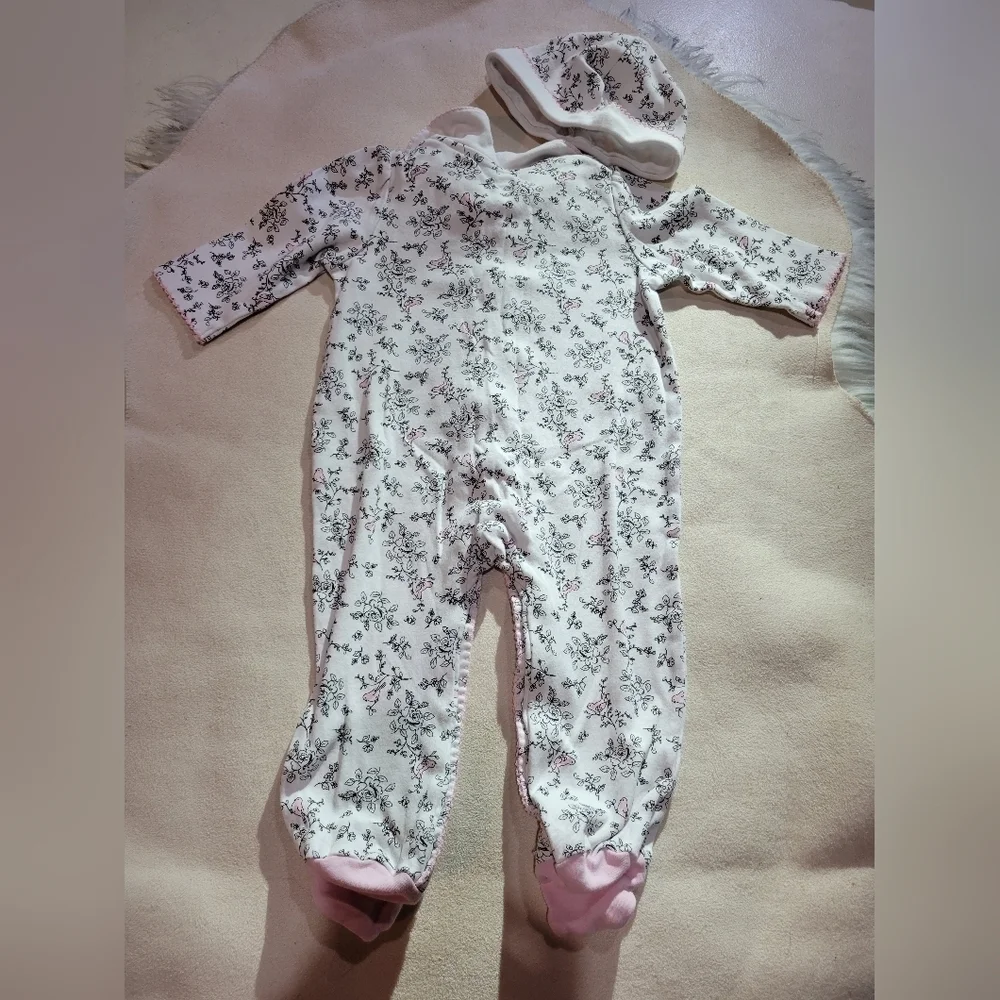 Little Me baby girl floral one piece layette outfit with matching hat 9m